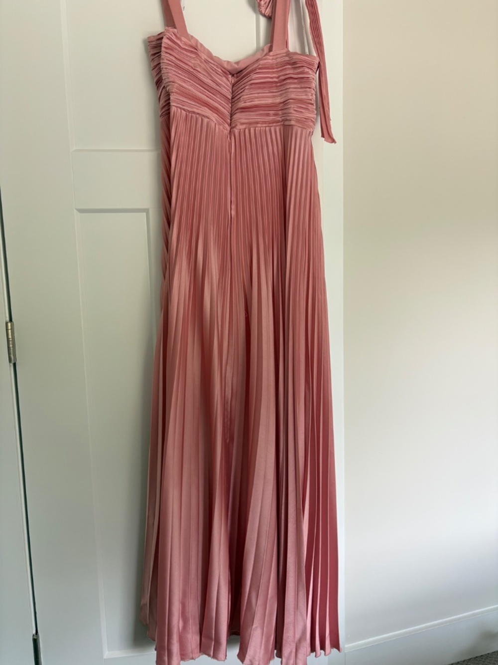 Lulus Gorgeous Purpose Pink Satin Pleated Sleeveless Bow Maxi Dress - Size XL - Picture 3 of 5